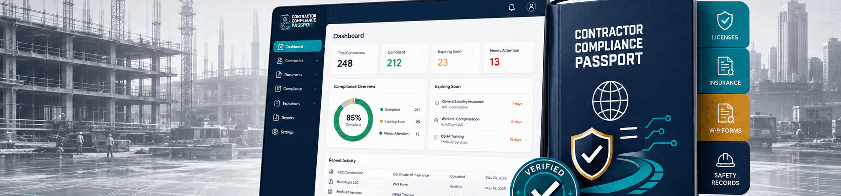 Contractor Compliance Passport product scene on a construction site